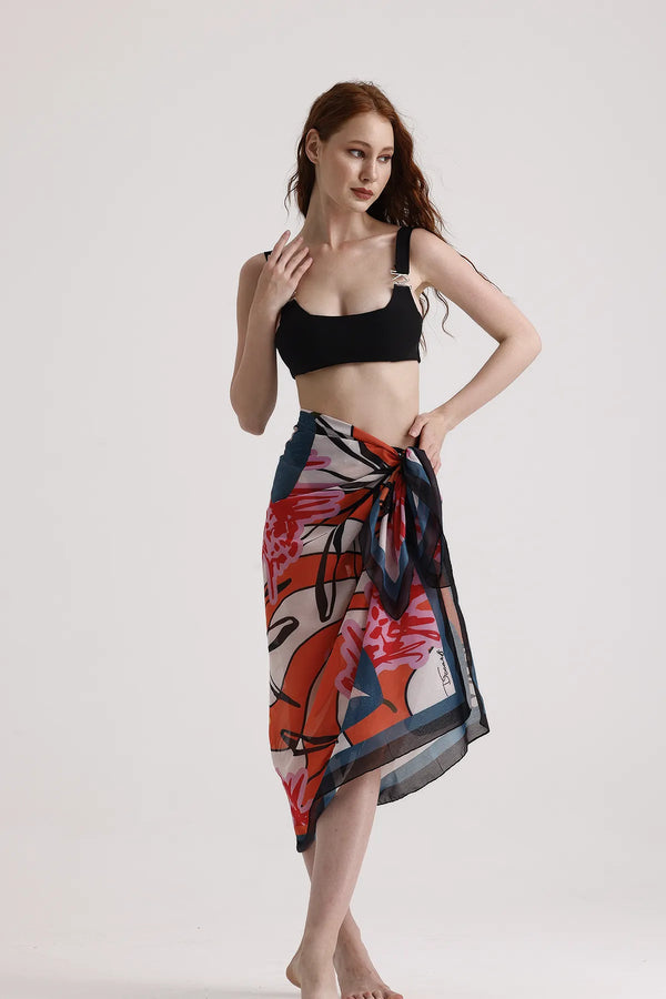 Turuncu Desenli Pareo - Plaj Için Hafif Desenli Pareo