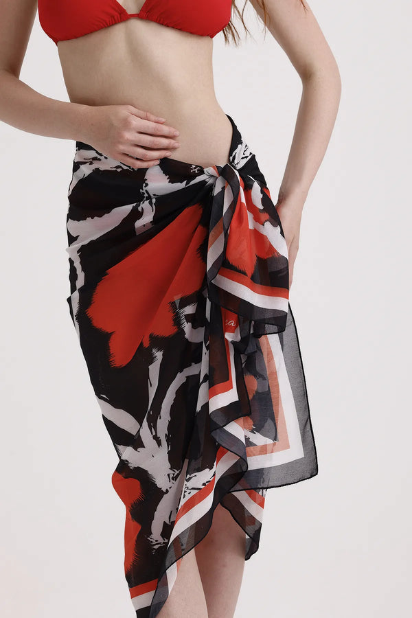 Siyah Turuncu Desenli Pareo - Plaj Için Hafif Desenli Pareo