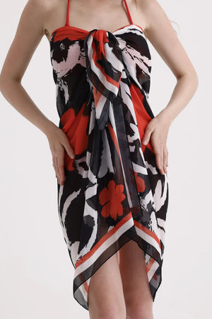 Siyah Turuncu Desenli Pareo - Plaj Için Hafif Desenli Pareo