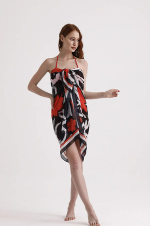 Siyah Turuncu Desenli Pareo - Plaj Için Hafif Desenli Pareo