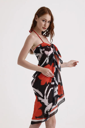 Siyah Turuncu Desenli Pareo - Plaj Için Hafif Desenli Pareo