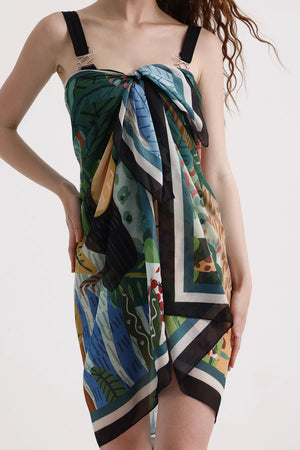 Yeşil Tropik Orman Desenli Pareo - Plaj Için Hafif Desenli Pareo