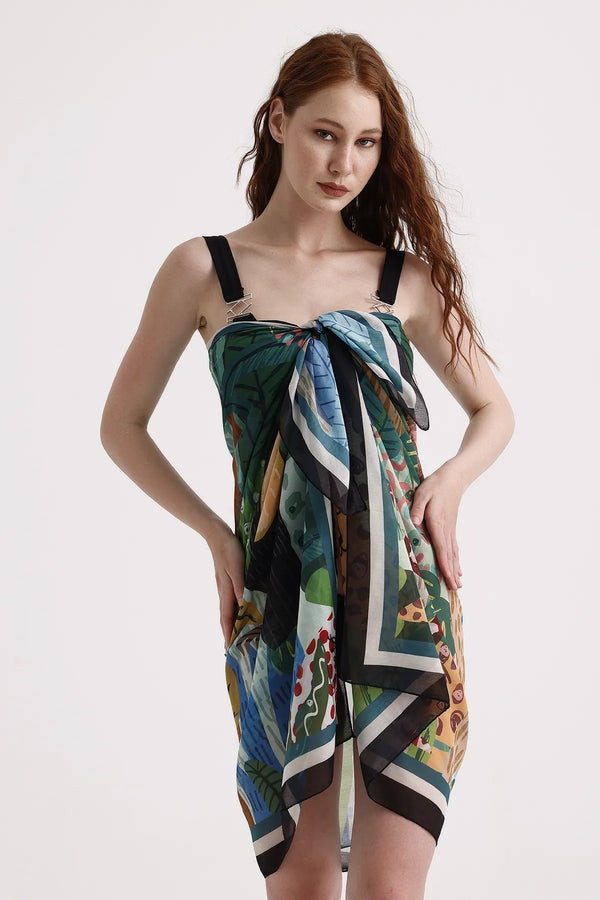 Yeşil Tropik Orman Desenli Pareo - Plaj Için Hafif Desenli Pareo