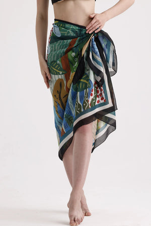 Yeşil Tropik Orman Desenli Pareo - Plaj Için Hafif Desenli Pareo