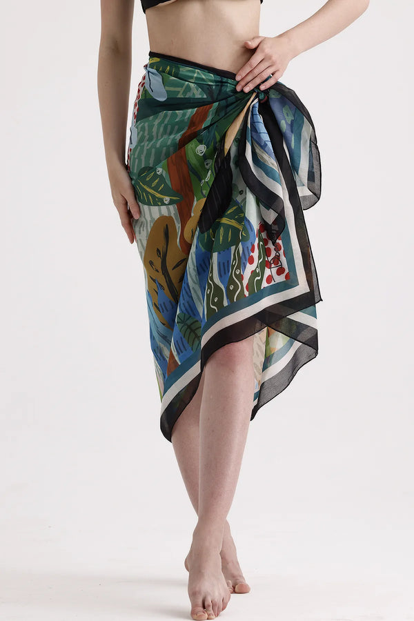 Yeşil Tropik Orman Desenli Pareo - Plaj Için Hafif Desenli Pareo