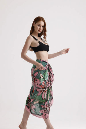 Dscarf Pareo Çiçek Desenli - Plaj Için Hafif Desenli Pareo