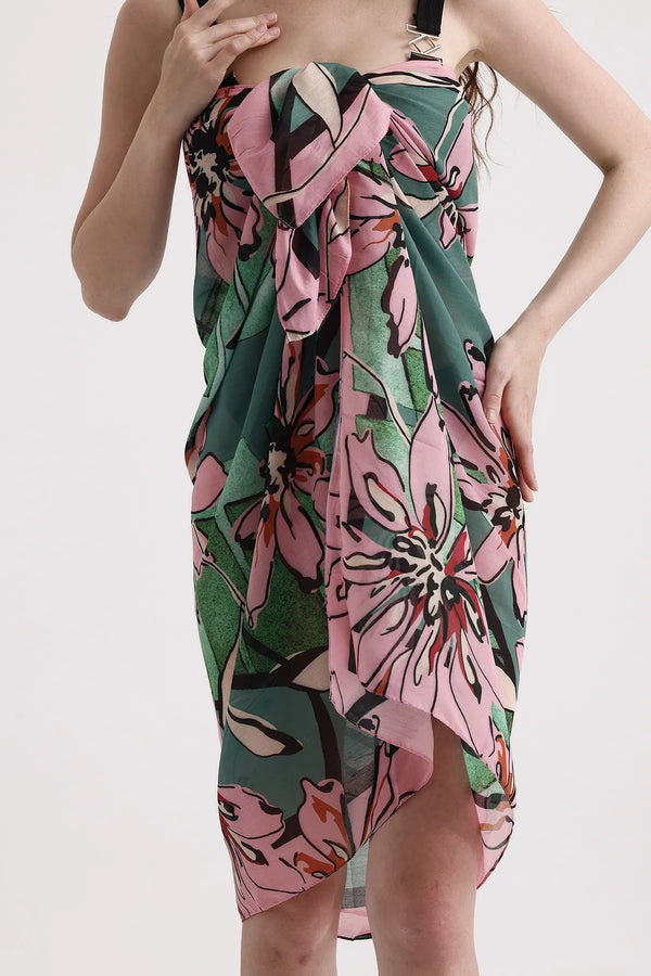 Dscarf Pareo Çiçek Desenli - Plaj Için Hafif Desenli Pareo