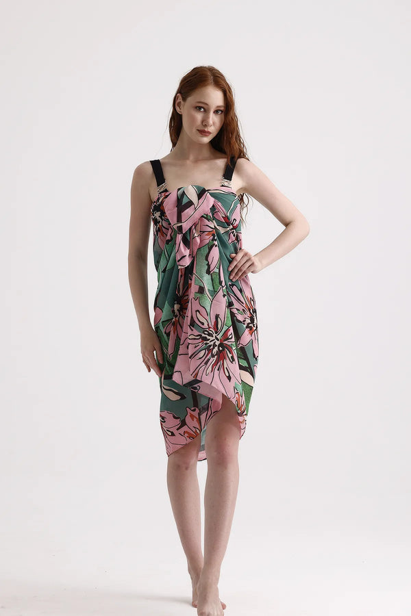 Dscarf Pareo Çiçek Desenli - Plaj Için Hafif Desenli Pareo