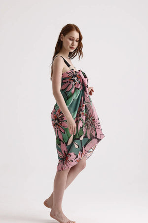 Dscarf Pareo Çiçek Desenli - Plaj Için Hafif Desenli Pareo