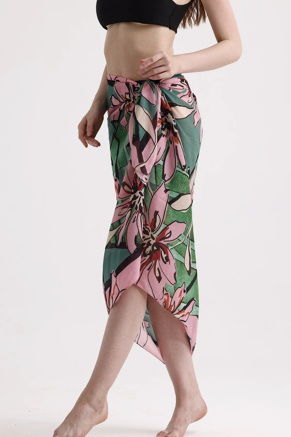 Dscarf Pareo Çiçek Desenli - Plaj Için Hafif Desenli Pareo