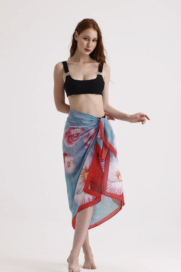 Dscarf Pareo Çiçek Desenli - Plaj Için Hafif Desenli Pareo