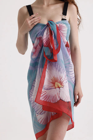 Dscarf Pareo Çiçek Desenli - Plaj Için Hafif Desenli Pareo