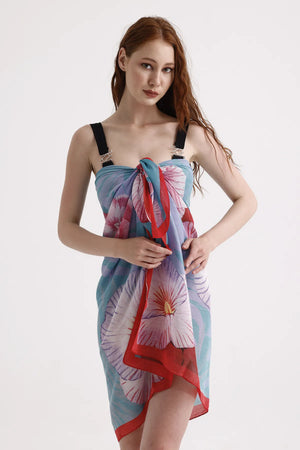 Dscarf Pareo Çiçek Desenli - Plaj Için Hafif Desenli Pareo