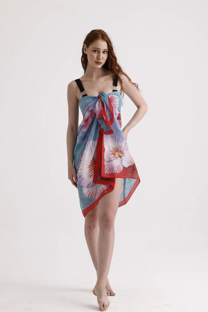 Dscarf Pareo Çiçek Desenli - Plaj Için Hafif Desenli Pareo