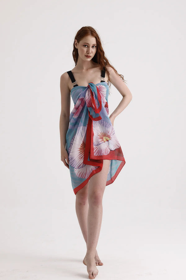 Dscarf Pareo Çiçek Desenli - Plaj Için Hafif Desenli Pareo