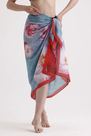 Dscarf Pareo Çiçek Desenli - Plaj Için Hafif Desenli Pareo