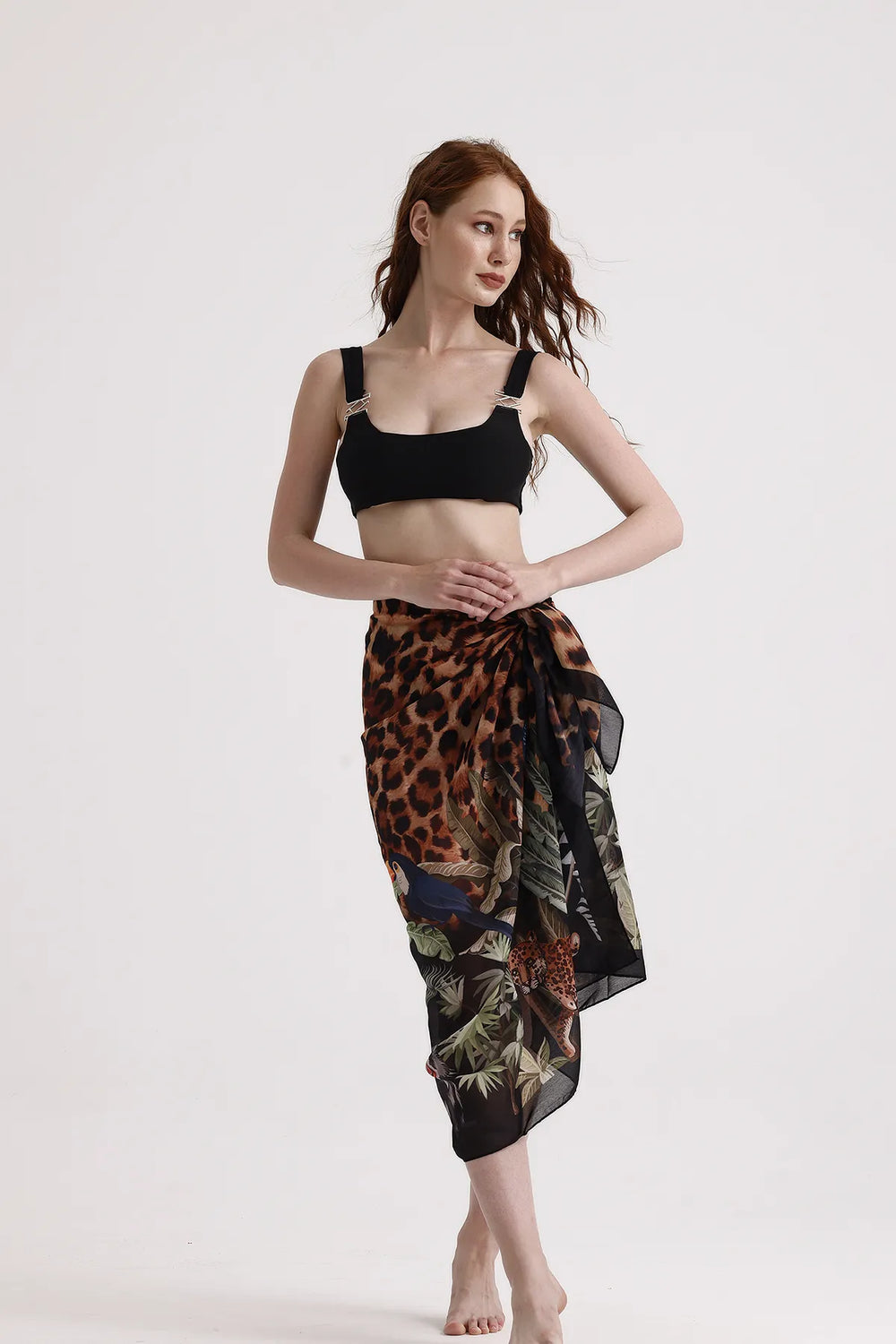 Dscarf Pareo Leopar Desenli - Plaj Için Hafif Desenli Pareo