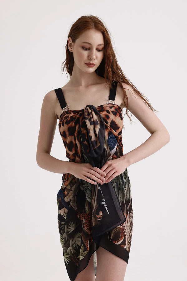 Dscarf Pareo Leopar Desenli - Plaj Için Hafif Desenli Pareo