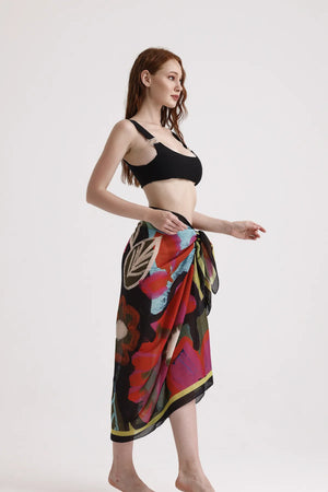 Dscarf Pareo Çiçek Desenli - Plaj Için Hafif Desenli Pareo