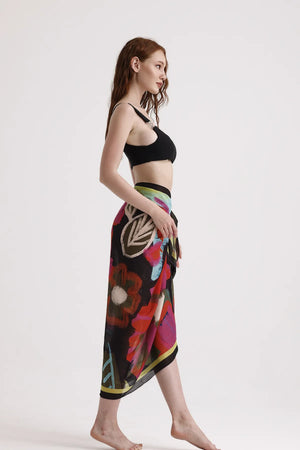 Dscarf Pareo Çiçek Desenli - Plaj Için Hafif Desenli Pareo