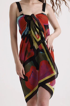 Dscarf Pareo Çiçek Desenli - Plaj Için Hafif Desenli Pareo