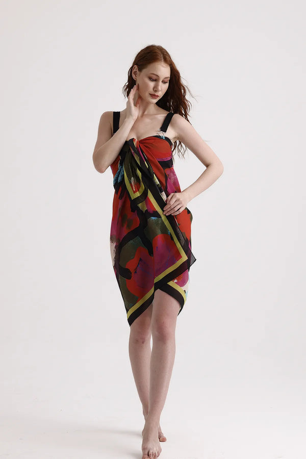 Dscarf Pareo Çiçek Desenli - Plaj Için Hafif Desenli Pareo